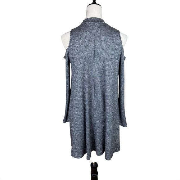 Soprano Gray & Silver Sparkle Cold Shoulder Long Sleeve Knit Swing Dress - Picture 3 of 10